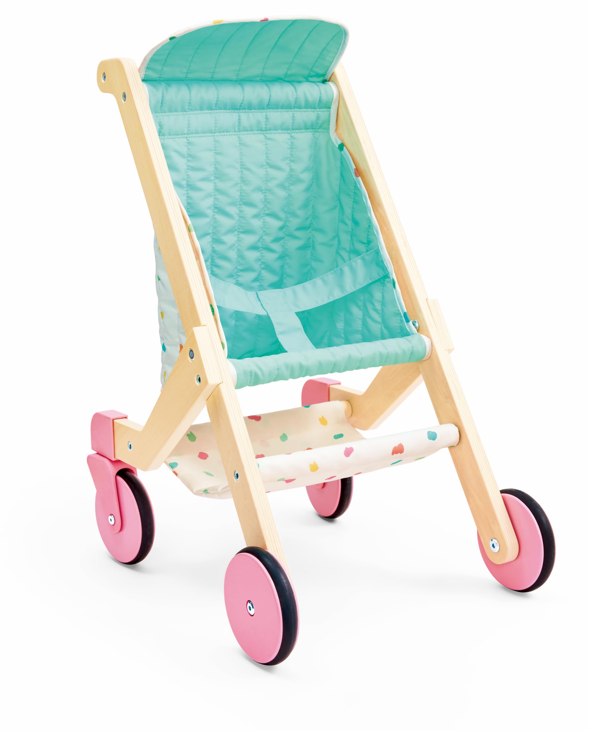 Hape Passeggino per bambole "Sweet Walks" in legno – Passeggino per bambole – Robusto carrello scorrevole con rivestimento in tessuto – Carrello giocattolo per bambole e orsacchiotti – per bambini dai