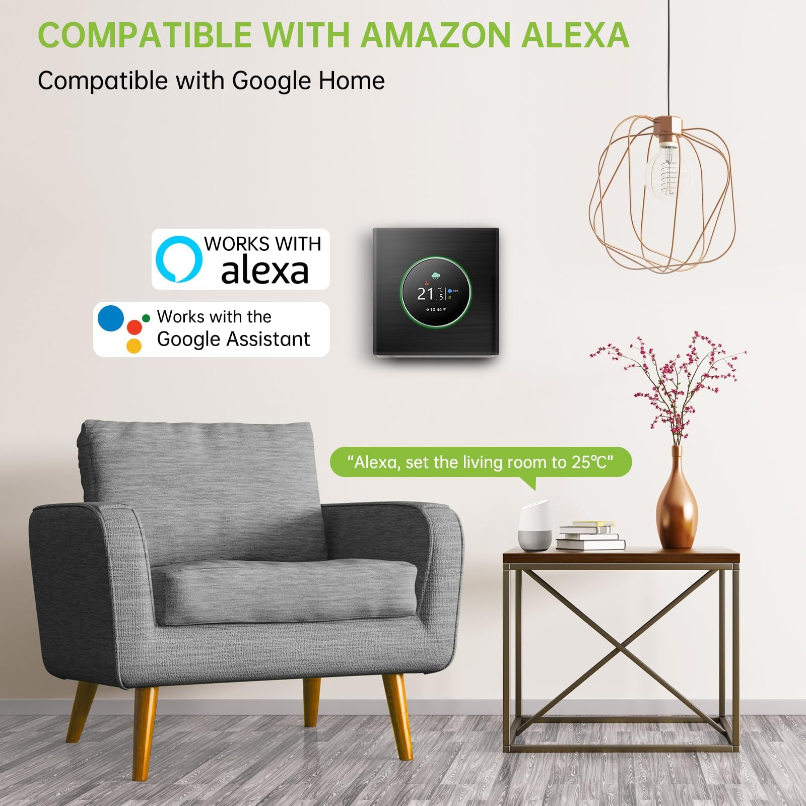 Termostato WiFi Intelligente DXstring - Controllo Vocale/App/Touch, Display Digitale, Programmabile 5+1+1, Risparmio Energetico per Pompe di Calore