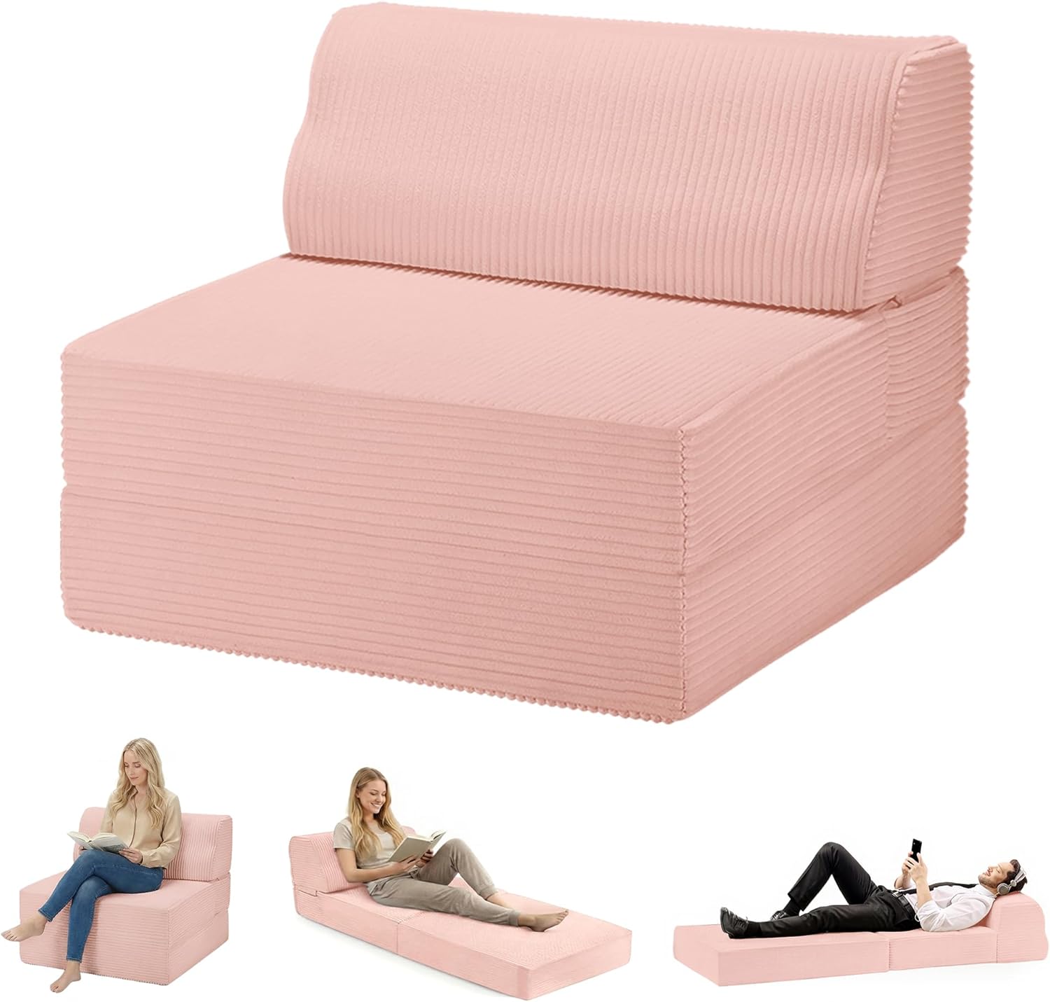 Folding Sofa Bed with Pillow, Memory Foam Fold Out Chair Bed, Convertible Sleeper Chair with Washable Cover, Futon Floor Couch for Living Room/Dorm/Guest Use/Home Office/Apartment, Gray