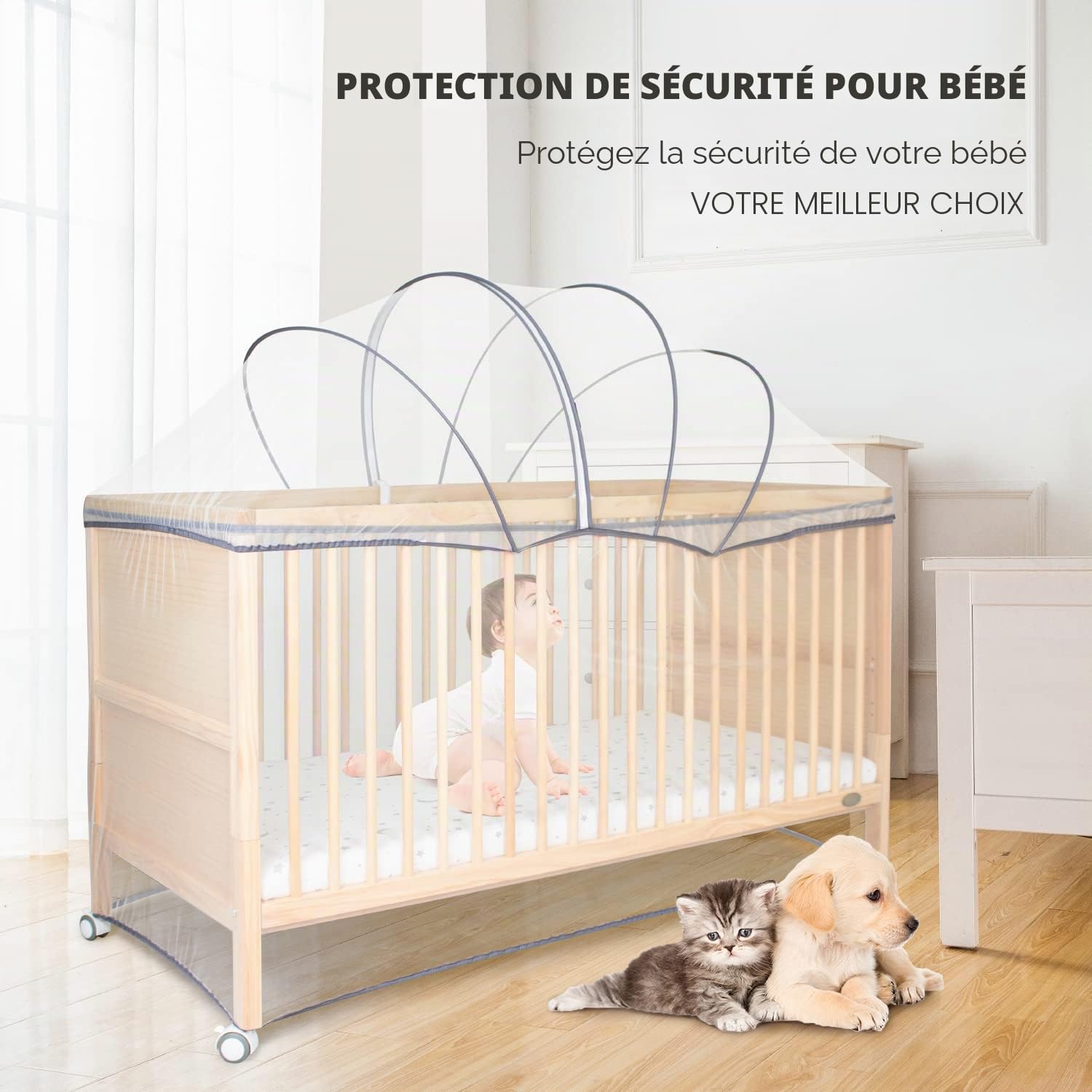 Beberoad Moustiquaire Universelle pour Berceau/Berceaux/Lit Parapluie Bébé, Tissu à Mailles Fines, Simple à Installer(Blanc, 91 * 145 * 145CM)