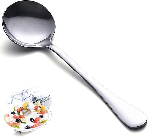 HAPPY KIT Juego de cucharas de sopa de 12 piezas de cucharas redondas de acero inoxidable de alta calidad pesadas duraderas juego de cubiertos