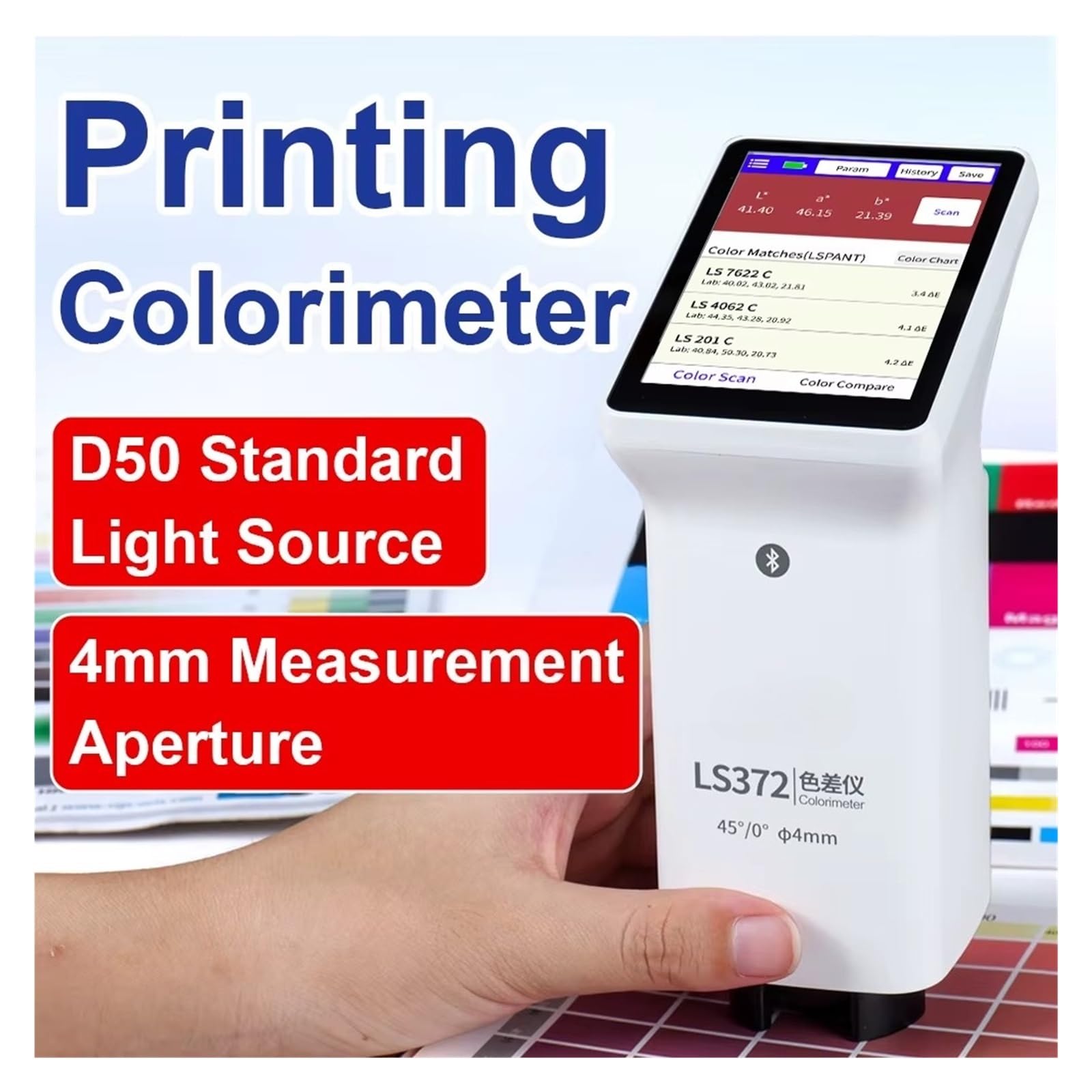 Spectromètre Portatif, Mètre De Différence Couleur Laboratoire D'écran Tactile D'ouverture LS372 4mm For L'emballage Papier D'impression