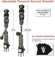 Vista 31 de Brazalete de paracord de supervivencia 20 en 1, kit de equipo ajustable con luz LED SOS, arrancador de fuego, brújula más grande, silbato