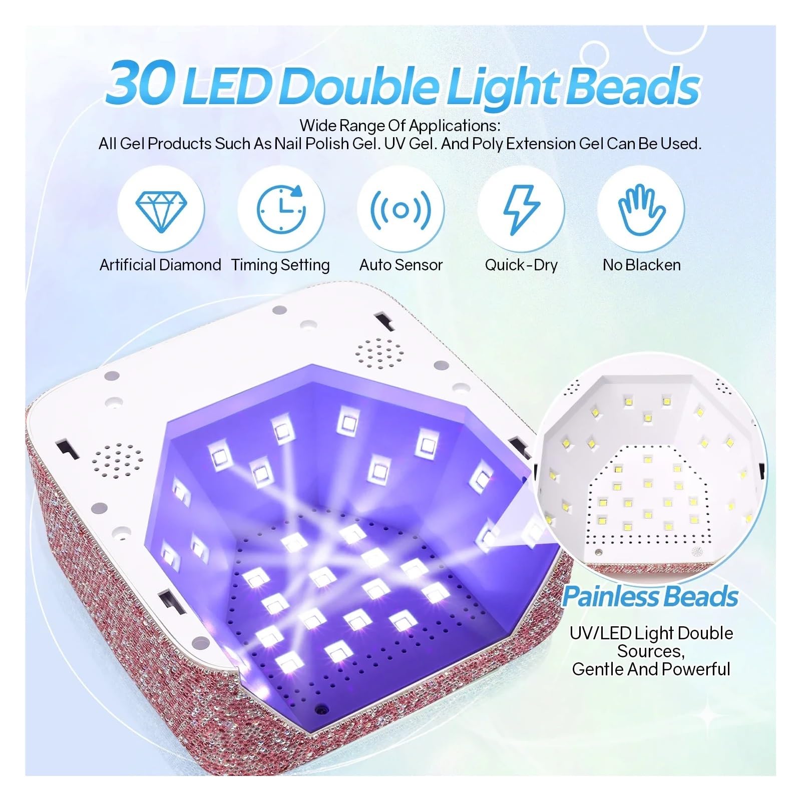 72W Cordless UV Nail Lamp Rechargeable 30 LEDs Dryer with 5 Timer Cabin Manicure Light for Nails Art Tools(6)