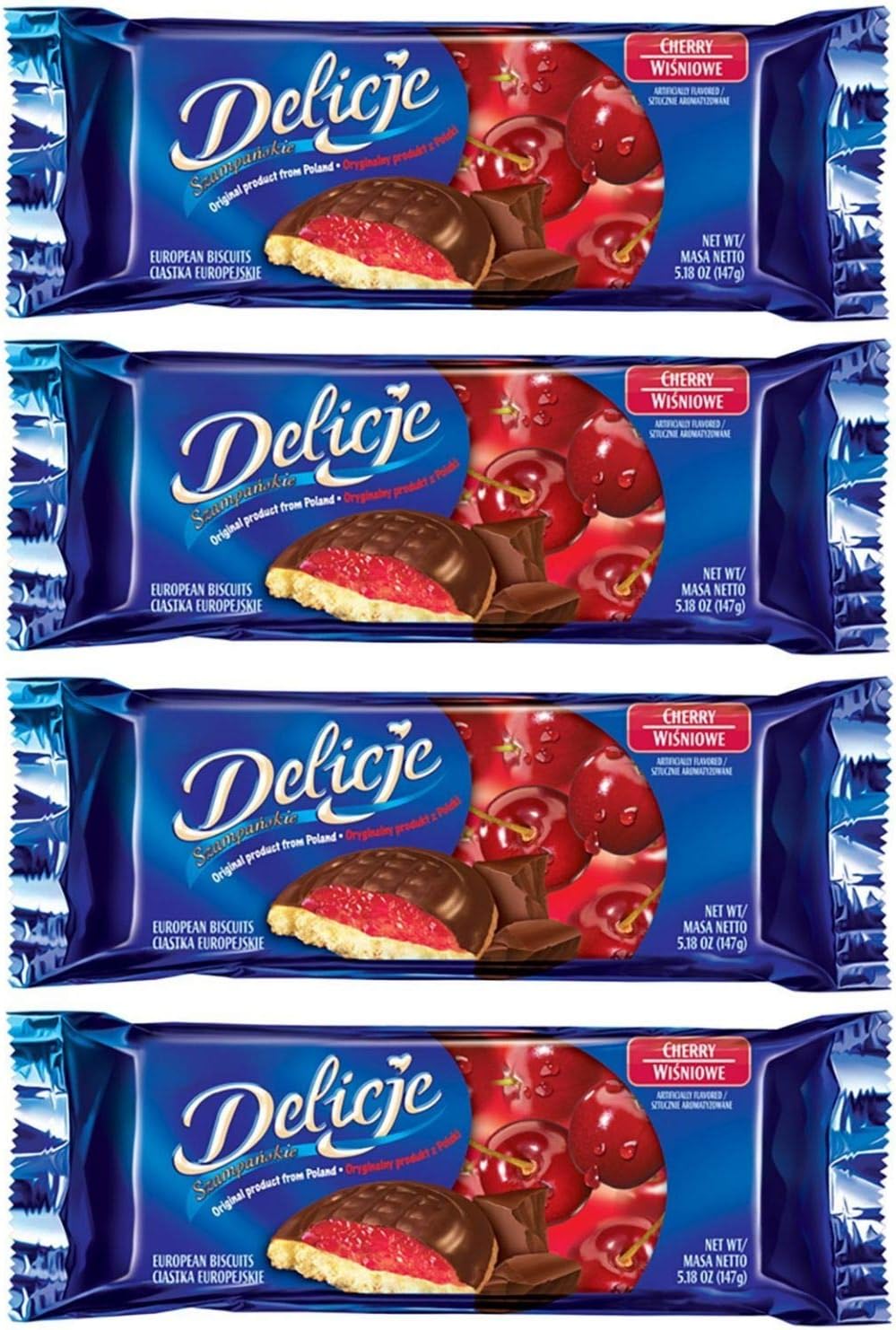 Delicje European Biscuits Cherry Filling (Pack of 4)