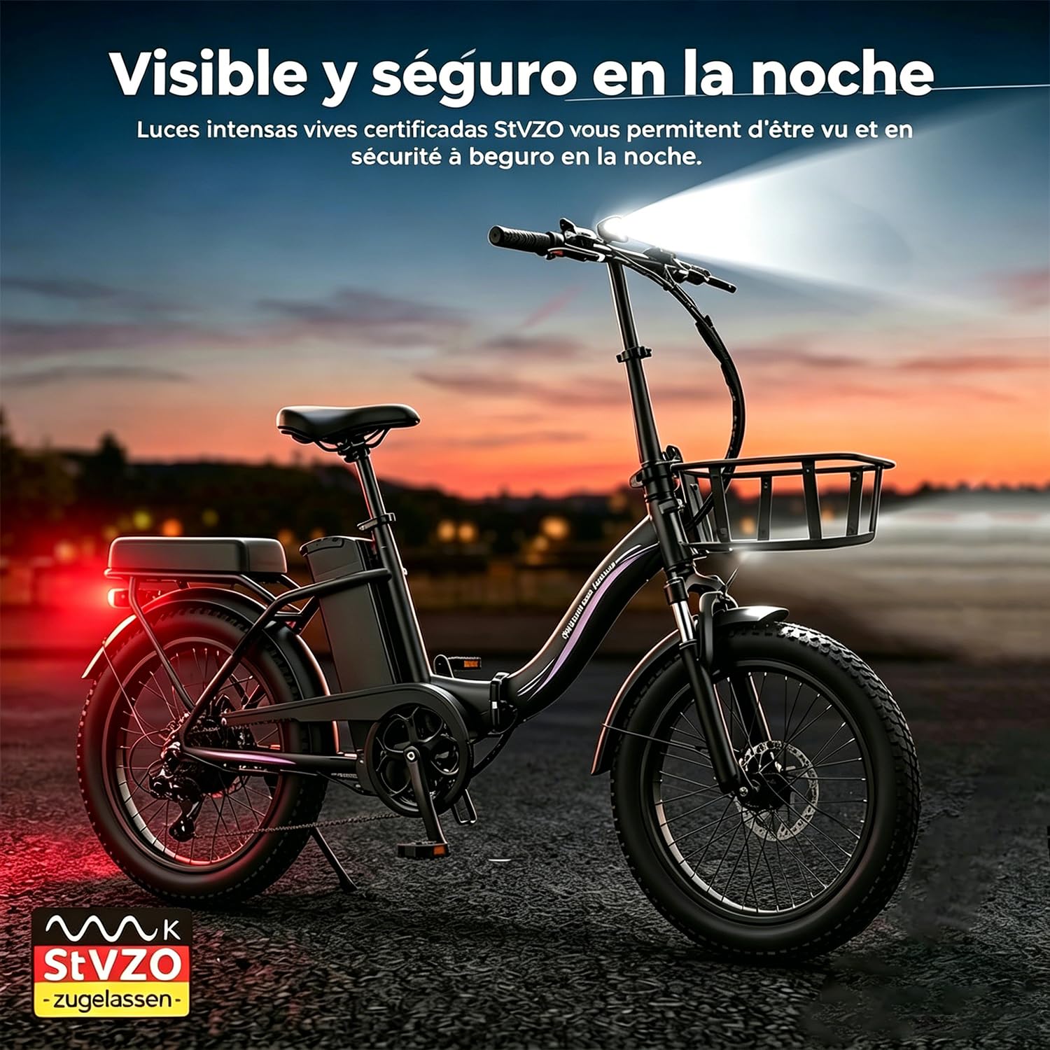 Vélo Électrique 20", 250W, 36V13Ah,100km, 25km/h, Pliable, Fatbike | Batterie 36V 13Ah, Autonomie jusqu'à 120km, Moteur 250W 25km/h, Pneus 20"x3.0" Tout Terrain