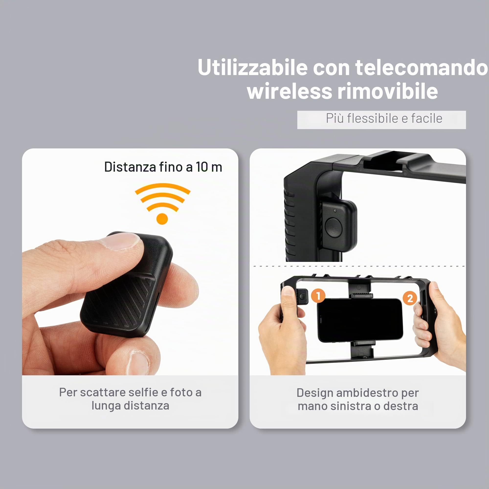 Smartphone Video Rig con Telecomando Wireless + Cinturino da Polso, Stabilizzatore Telefono per iPhone 13 12 Pro Max Andorid, Impugnatura Cage Video per Vlogging Filmmaking YouTube Tiktok Videomaker
