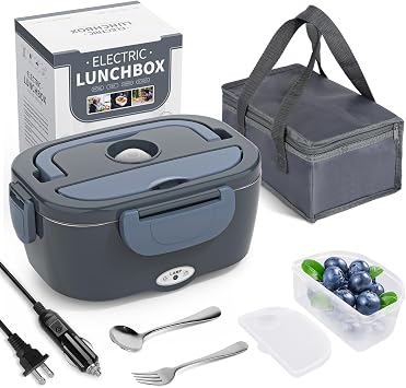 Herrfilk Electric Lunch Box Food Heater ، 3 في 1 صناديق غداء ساخنة للغاية للبالغين ، 12V / 24V / 110V مدفأة طعام محمولة للسيارات / الشاحنات / المكتب مع ملعقة شوكة وحقيبة حمل معزولة   