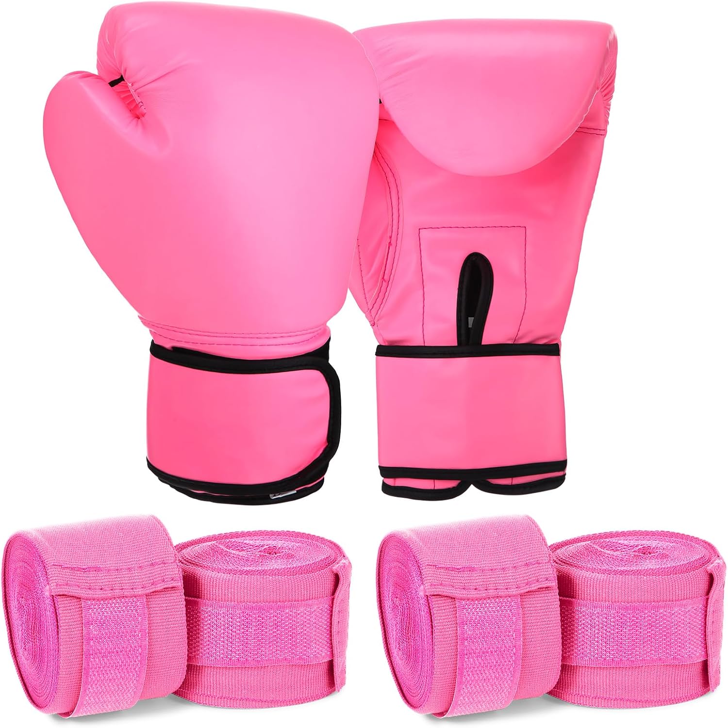 Junkin 6 Pcs Boxing Set 1 Pair of 16oz Gloves and 4 Pcs 118 in Hand Wraps for Adult Boxing Training Shockproof Gloves Training Beginner Practice Muay Thai Kickboxing Gift