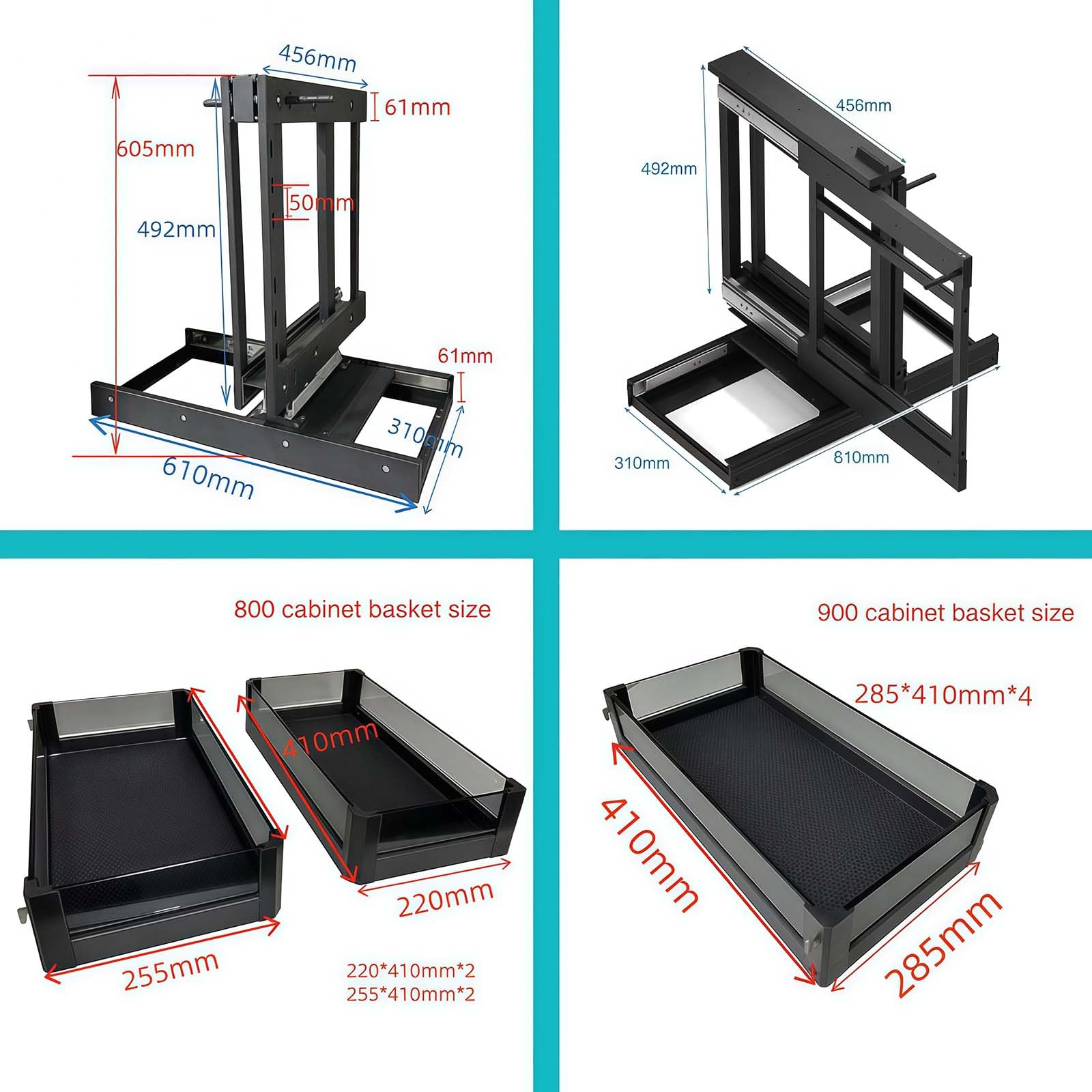 Cassetti portaoggetti da cucina a 2 ripiani, organizer estraibile per mobiletto ad angolo cieco, organizer per mobiletto da cucina scorrevole per impieghi gravosi a 4 ripiani 800