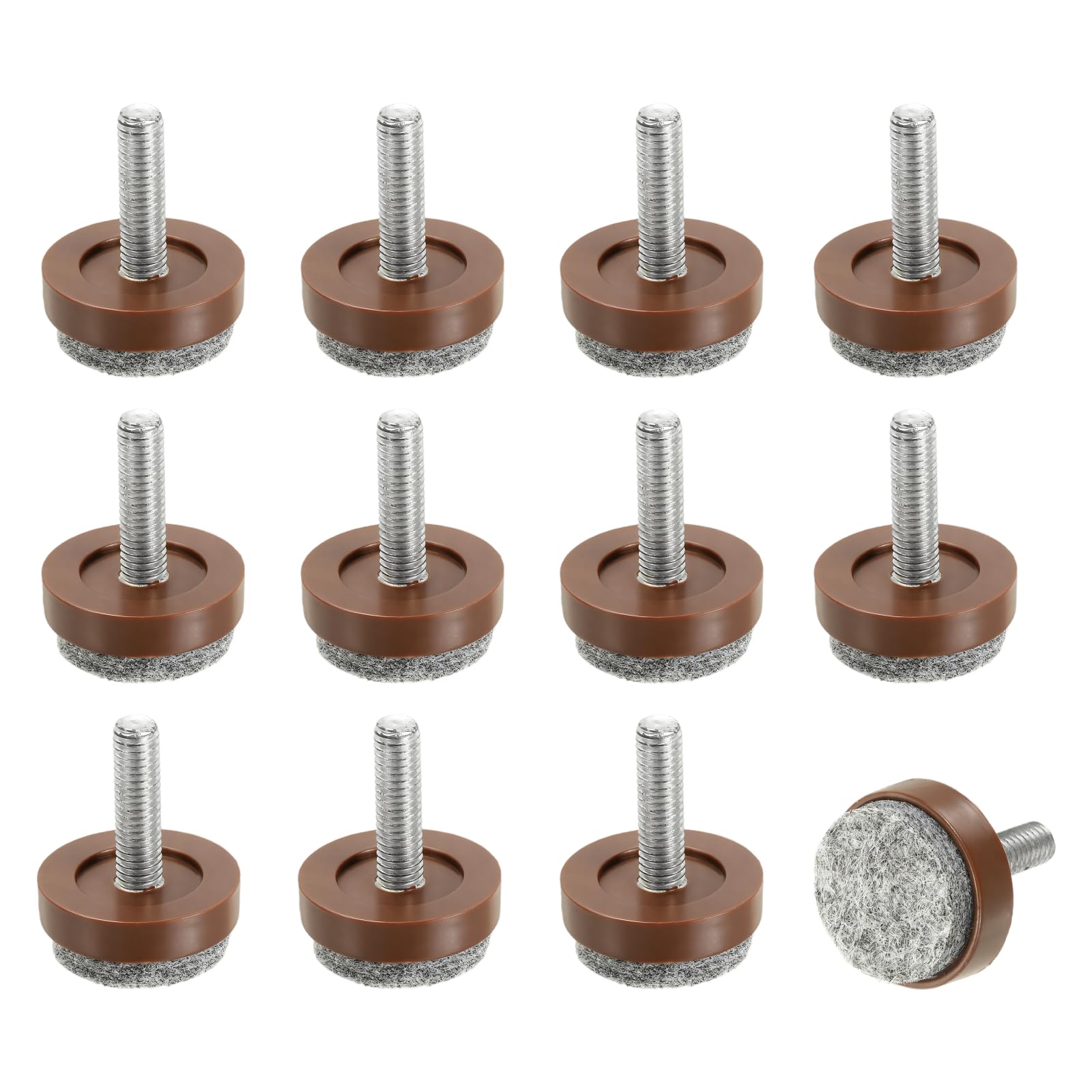 sourcing map 12 Pcs Adjustable Furniture Leg Levelers, M8x25x20mm Threaded Screw-in Leveling Feet Pad Floor Protector for Tables Cabinets Chairs Sofa Outdoor Furniture Feet, Brown