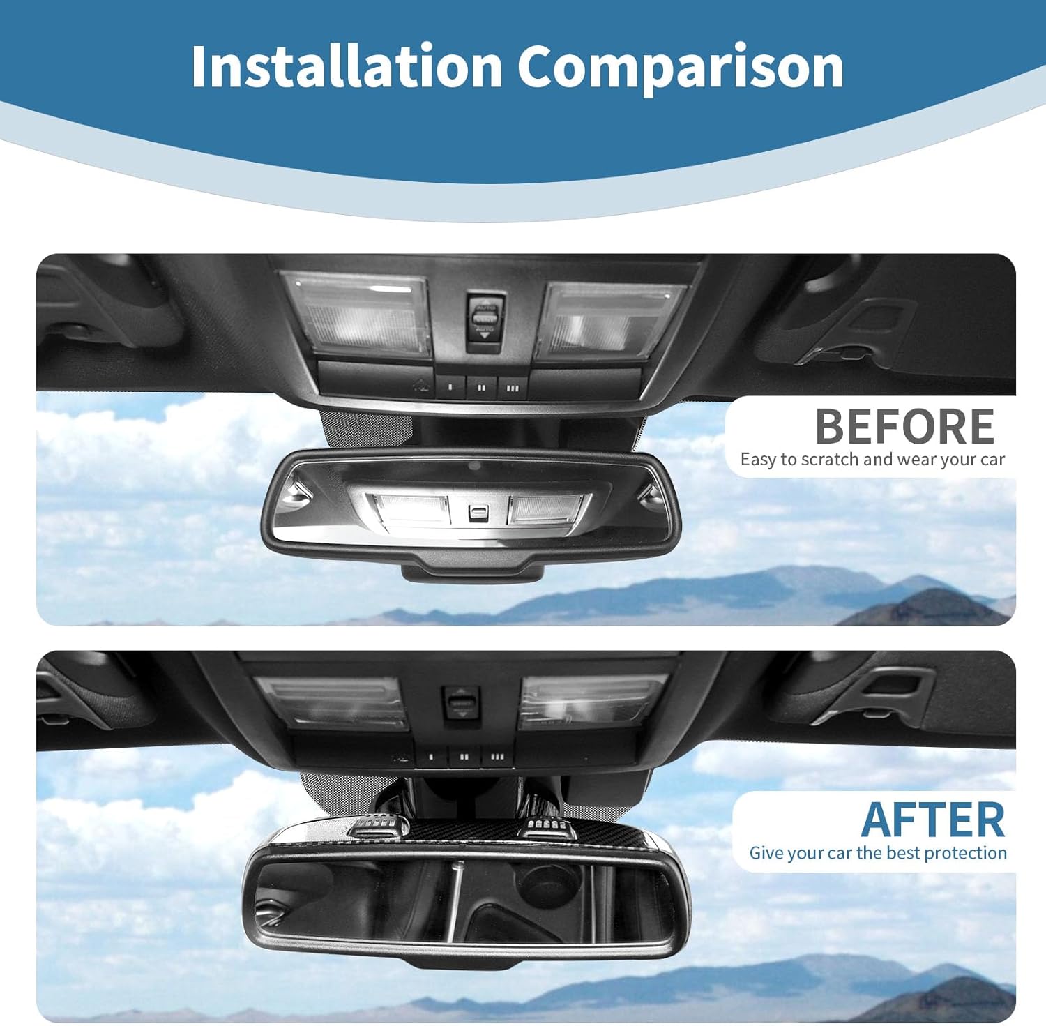 for Challenger Rearview Mirror Panel Trim Cover Fit for Dodge Challenger 2015-2023 Black Carbon Fiber Interior Accessories 4pcs