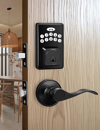 Cerradura de puerta con teclado electrónico con mango ondulado, juegos de manijas de puerta delantera, cerrojo de puerta de entrada sin llave,