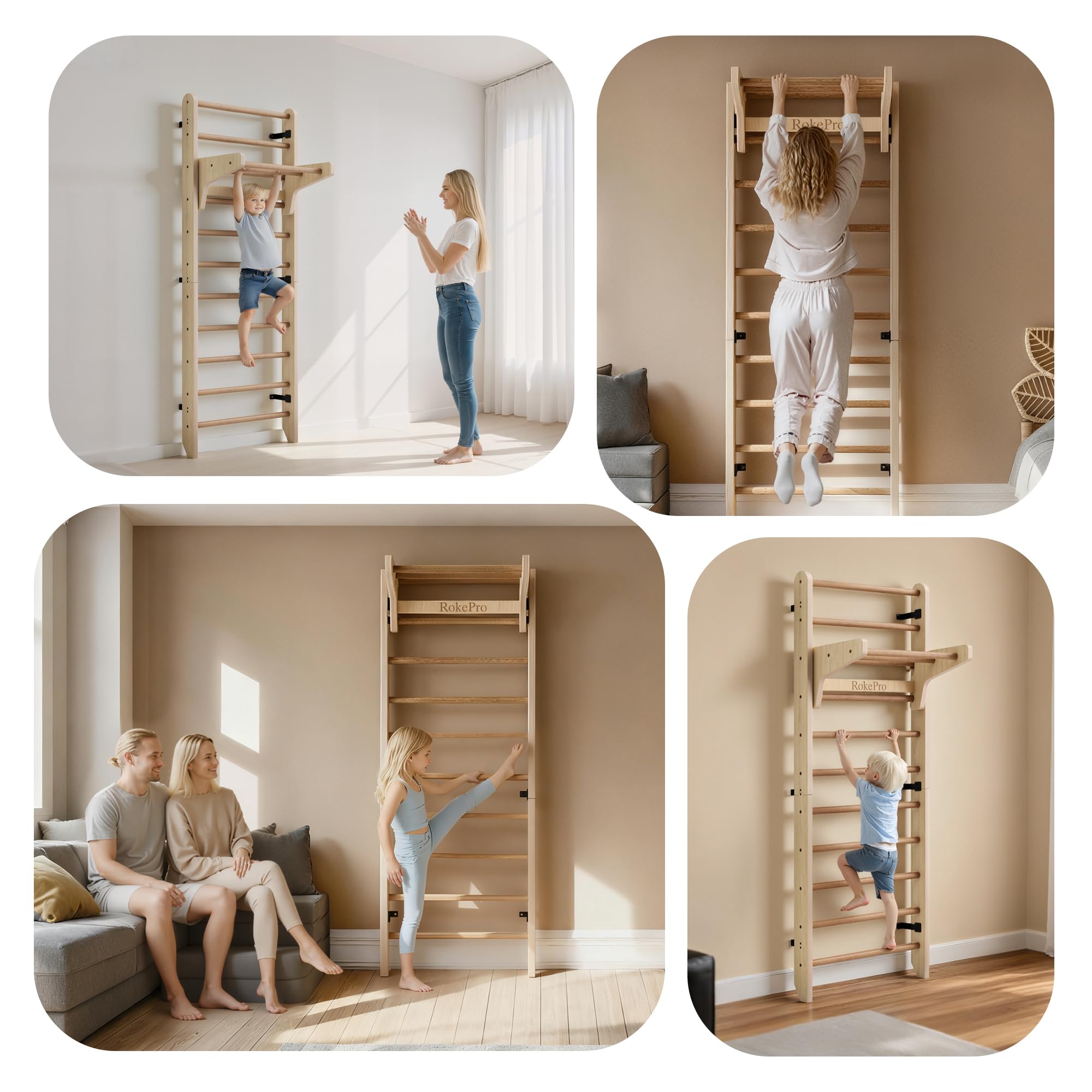 Escalera Sueca de Gimnasia multifunción, Barra de Gimnasia de Madera montada en la Pared, Gimnasio Interior en casa para niños y Adultos - 5