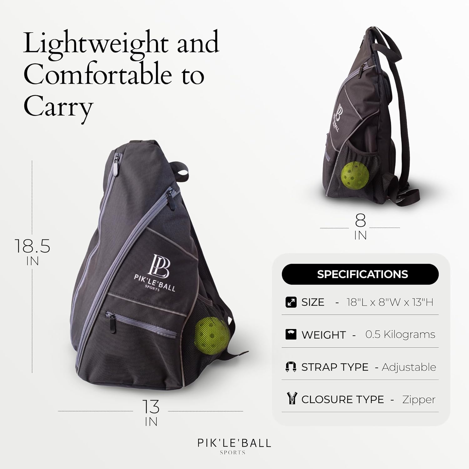 Pik’le’Ball Sports Pickleball Sling Bag – Stylish, Waterproof & Lightweight Crossbody Bag for Men and Women, Pickleball Bag with Pickleball Paddles Pocket, Ball Holder, Adjustable Strap