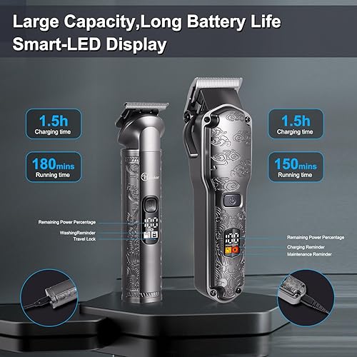 Miniatura 5 de Hatteker Cortadora de pelo profesional para hombres, cortadora de barba, juego de cortadora de barba impermeable, kit de aseo inalámbrico, kit de