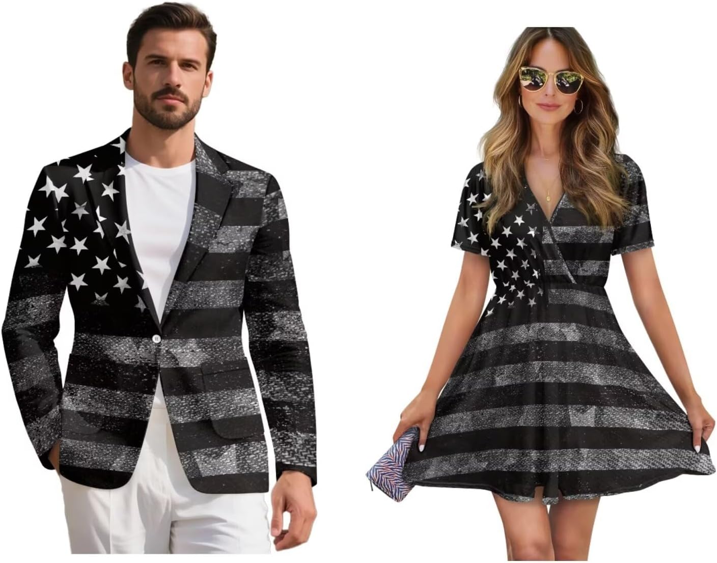 Couple Matching Outfit Men's Suit Jacket and Women A-line Swing Dress for Holiday Party Business Casual