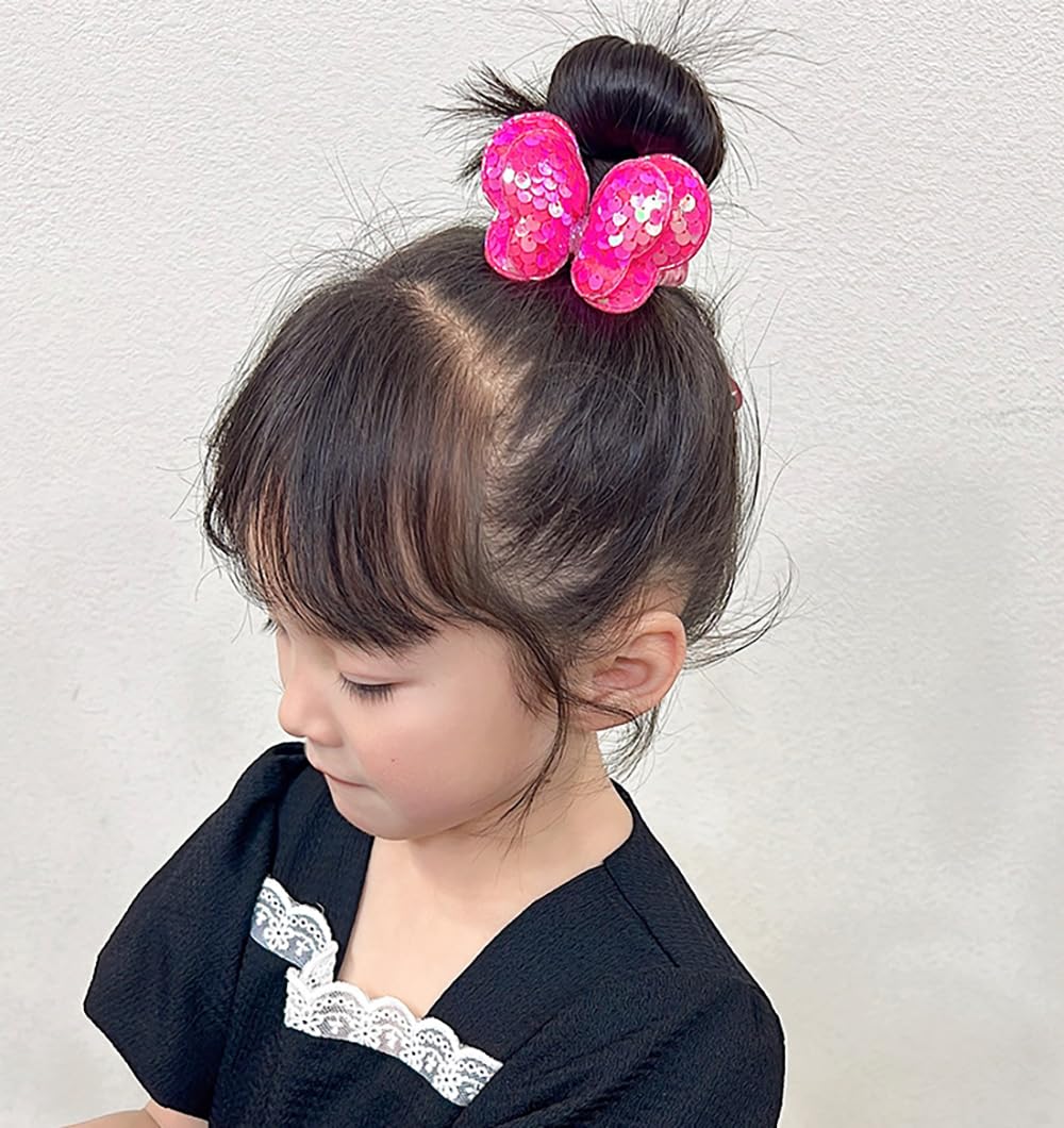 14 PCS Glitter Butterfly Hair Ties for Girls, Elastic Rubber Bands Hair Scrunchies Rainbow Sequin Sparkle Cartoon Ponytail Holders Hair Accessories image 5