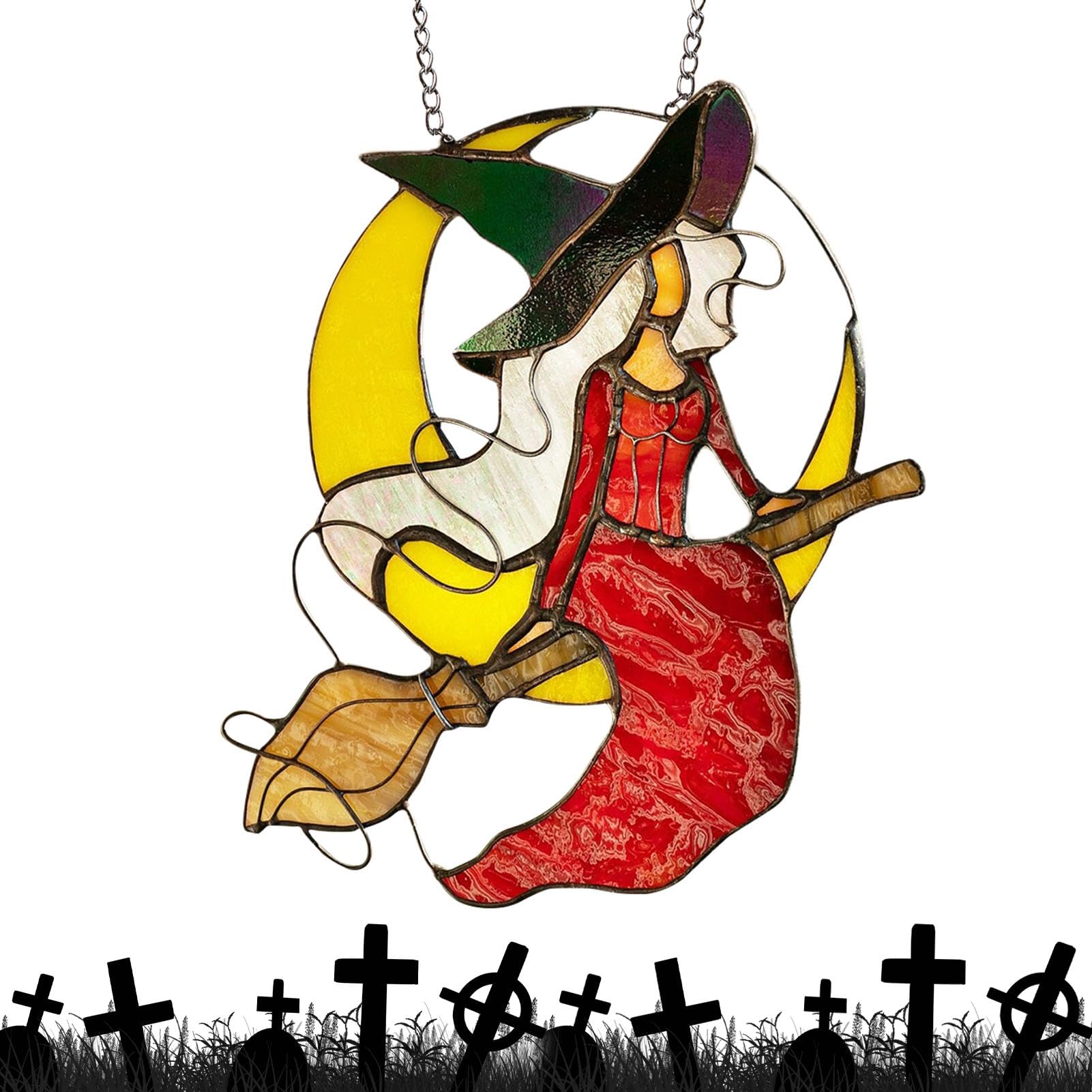 ステンドグラス　ハロウィンモチーフのモビール(魔女、おばけ、カボチャ) ステンドグラス ハロウィンモチーフのモビール(魔女、おばけ