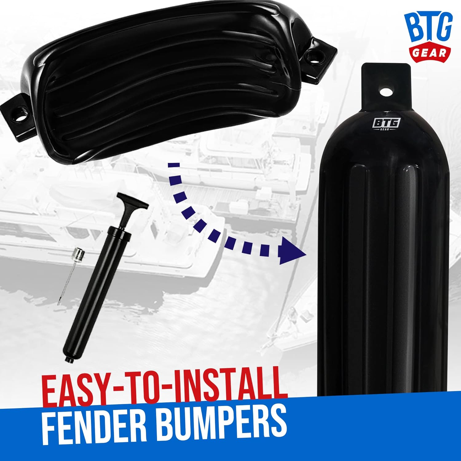 Set of 2 Pack Inflatable Large Boat Fenders Bumpers for Docking w/Free 6 ft Fender Lines & Pump (Black)…