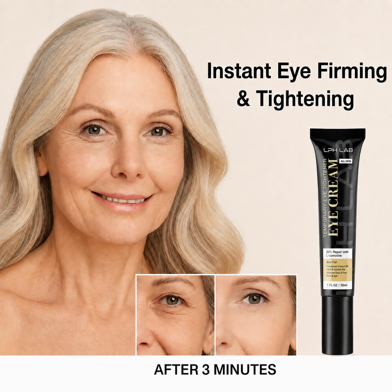 Instant Eye Tightener Cream - Instant Eye & Face Lift - Temporary Eye Bag & Puffiness Appearance Reducer for Mature Skin 50+, Helps Smooth Fine Lines, No Flaking Residue 1 Fl Oz