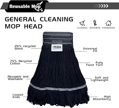 Heavy Duty Wet Industrial Cleaning Mop Head 21 oz Black mop Head Replacement Cotton Washable Industrial mop Heads Heavy Duty for Commercial & Home Cleaning(Balck)
