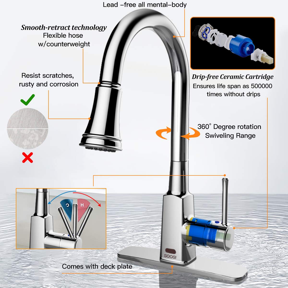 Touchless Kitchen Faucet,Soosi Motion Sensor Single Handle Automatic