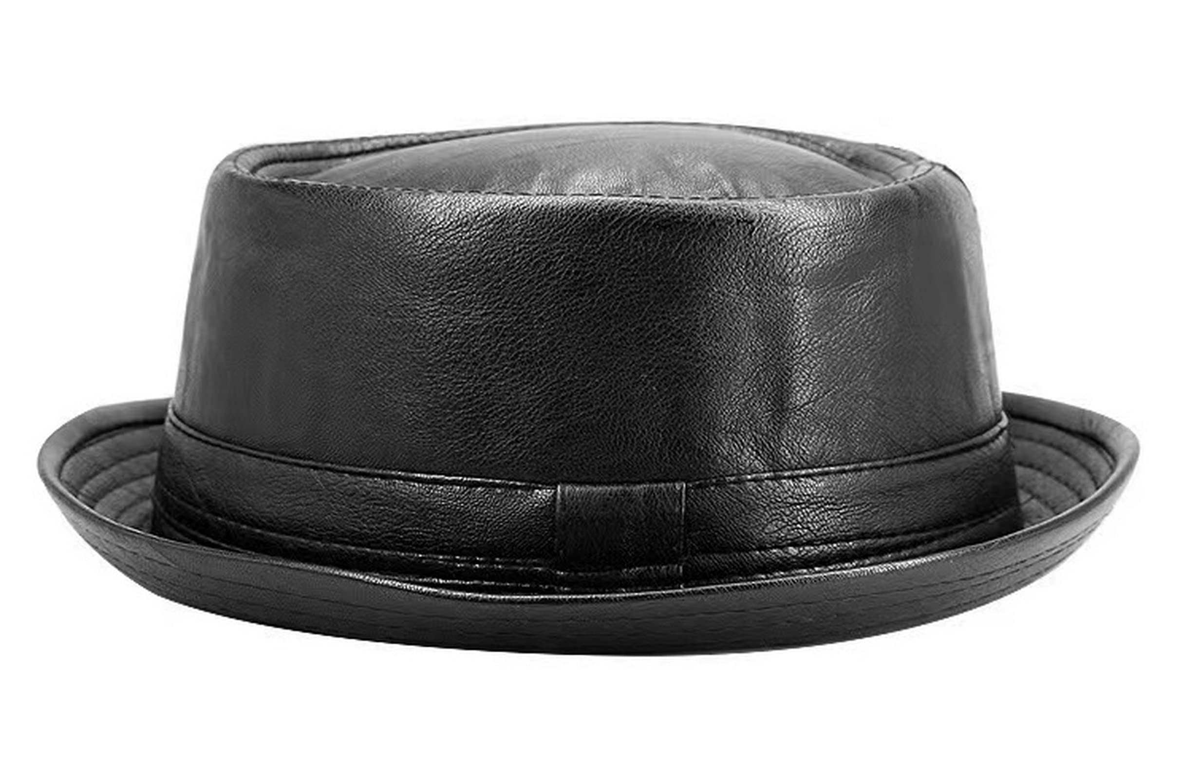Licus Men's Black Roll Up Pork Pie Pillbox Trilby Pu Leather Derby Fedora Hat