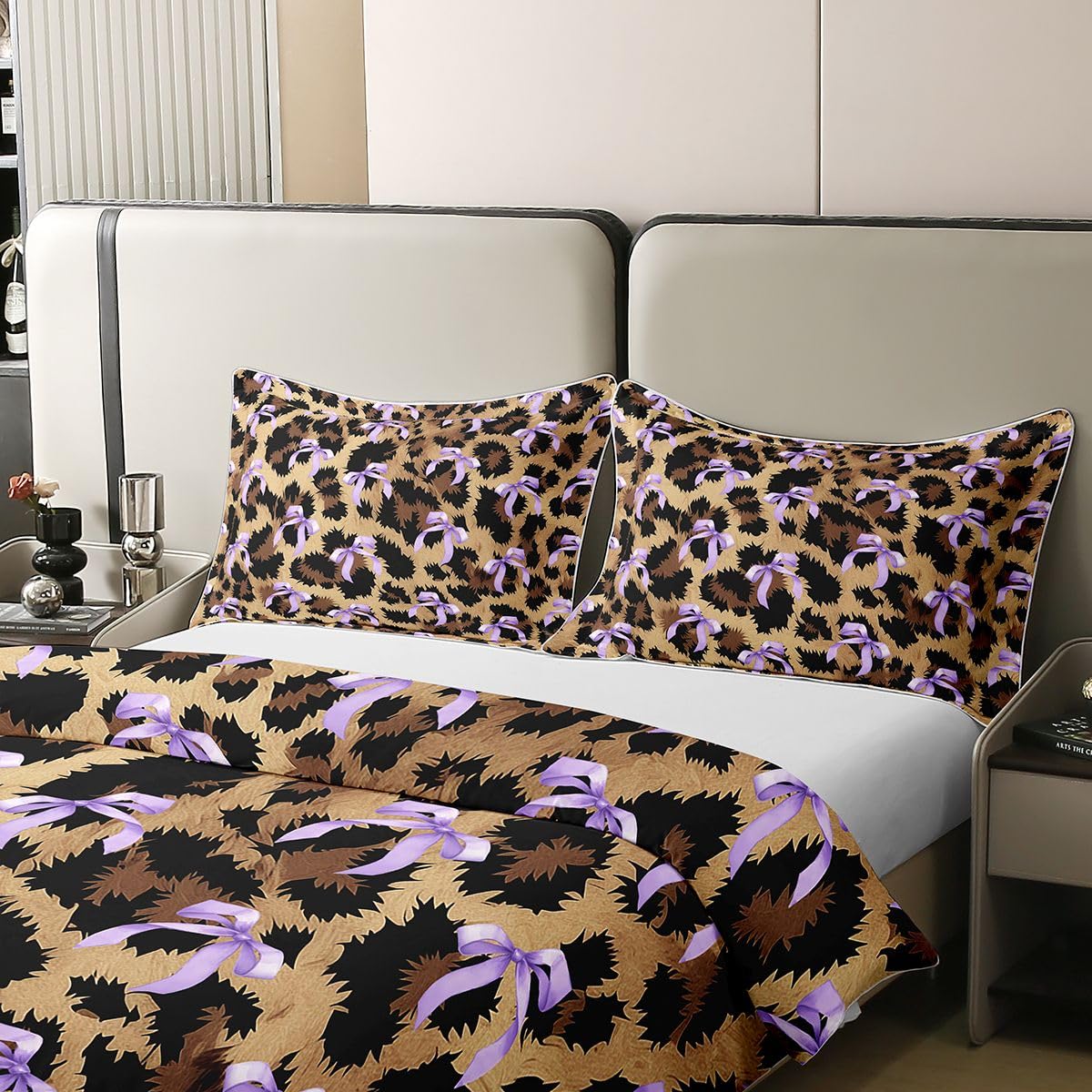 Homewish Bowknot King Size Zestawy Pościeli Leopard Print Coton Poszwa Na Kołdrę Gepard Lampart Poszewka Na Kołdrę Afrykańskie Dzikie Zwierzę Motyw Zestaw Łóżko