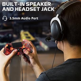 وحدة تحكم لاسلكية من Boowen لجهاز PS4، وحدة تحكم متوافقة مع PS4/Pro/Slim،مستشعر حركة مزدوج الصدمات بستة محاور، لوحة لمس حساسة، مكبر صوت مدمج ومقبس سماعة رأس استريو (ضوء RGB أسود)
