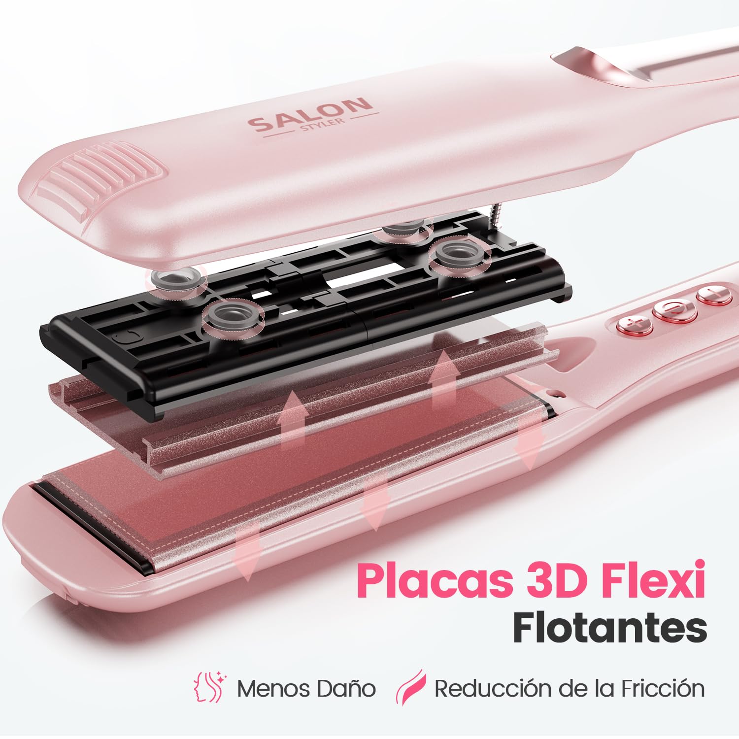 Dekuri planchas del pelo, plancha de pelo de 42 mm, plancha de cerámica sin fricción a base de agua para un cabello sedoso y suave, planchas de pelo profesional para mujeres, 120°C-230°C-Rosa pastel