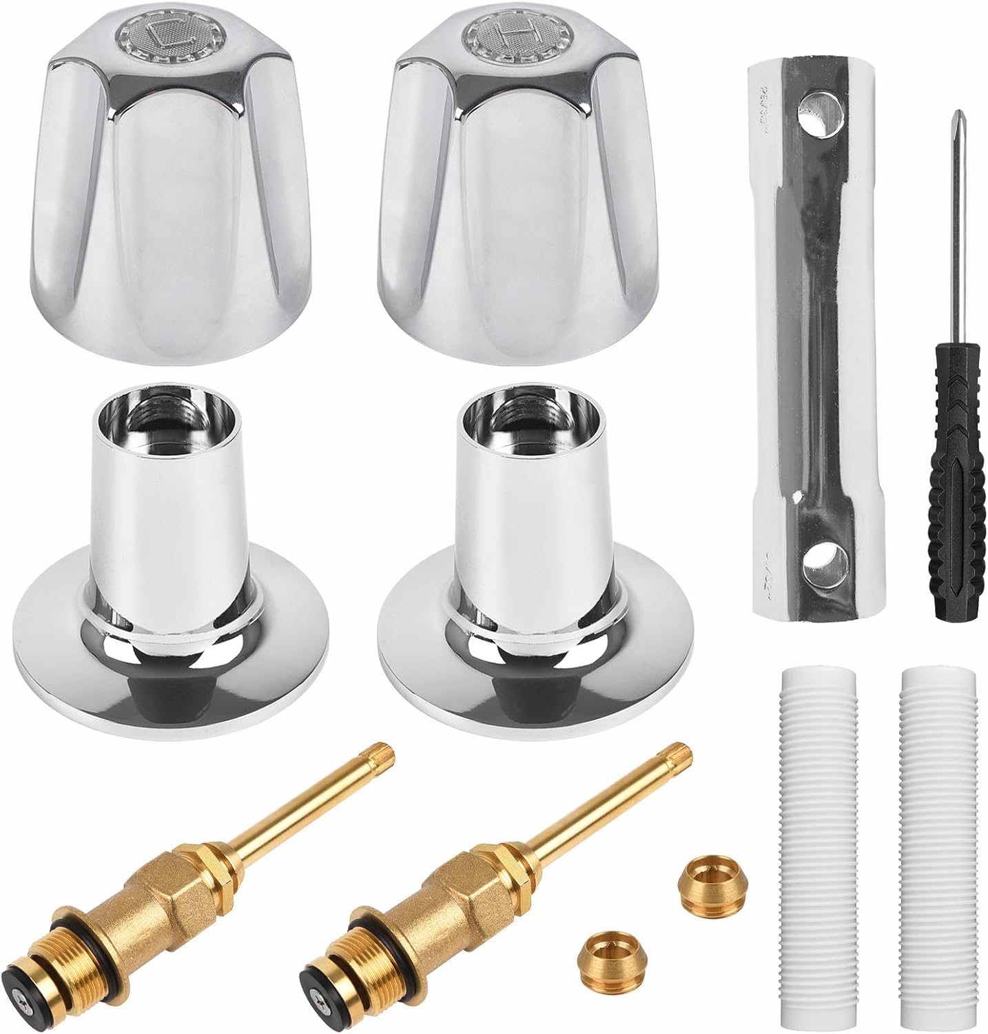 Shower Knobs Replacement Kit, 2Pcs Hot and Cold Faucet Handle with Brass Valve Stems and Flange Base Compatible with Price Pfister Verve Tub Shower Faucet Handle Remodel Trim Kit (Chrome)