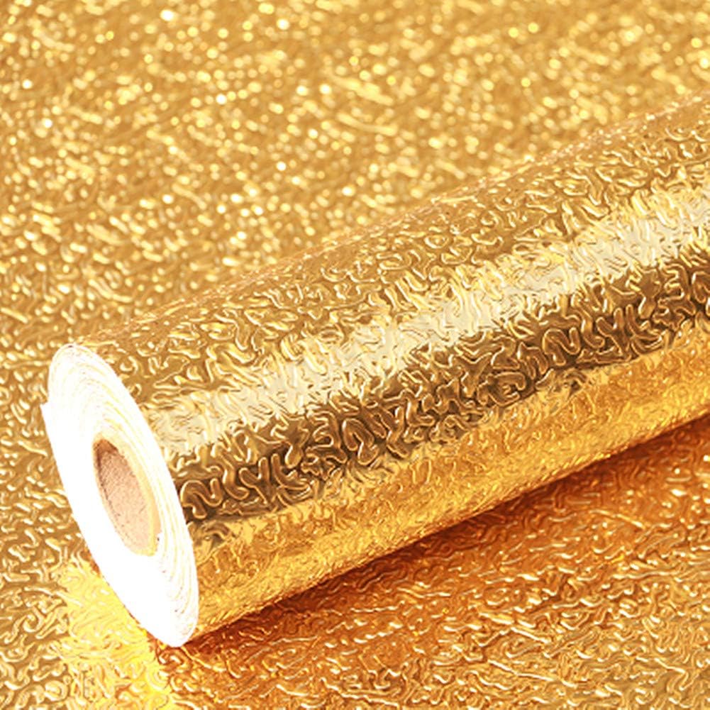 Kitchen Golden Oil Proof Waterproof Paper Aluminum Foil Backsplash Sticker Stove Cabinet Liner Decor Self Adhesive Wallpapers 24''x79''