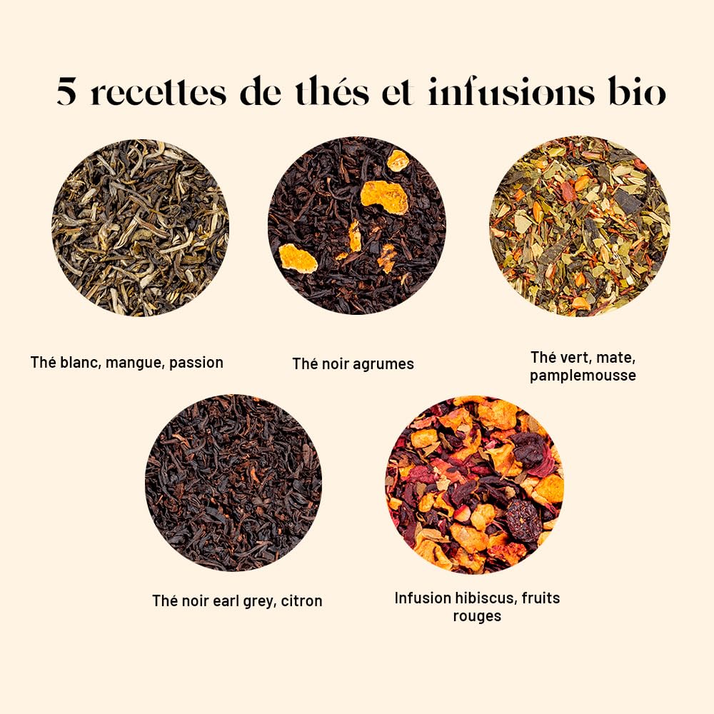 Kusmi Tea - Coffret "Les Iconiques" - Assortiment de Thés Bio - Idée Cadeau Homme et Femme - Thé Noir, Thé Vert, Thé Blanc et Infusion - Fabriqué en France - 5 Boîtes de 25g