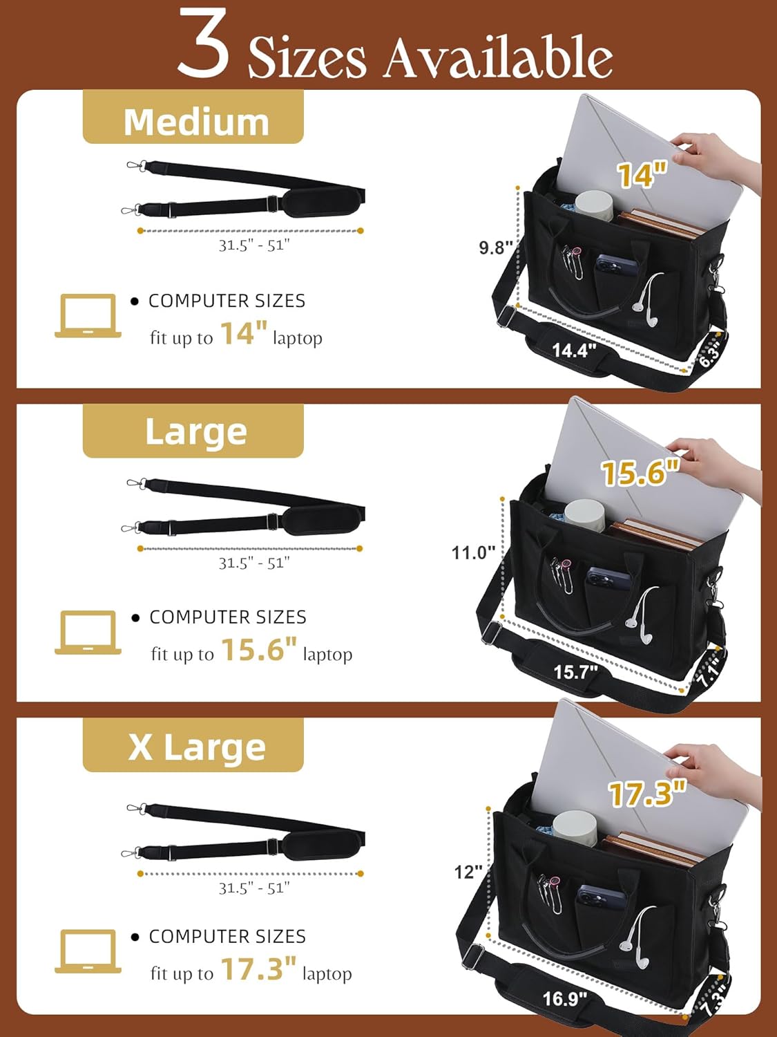 FIORETTO Canvas Tote Bag for Women with Zipper Closure & Individual Compartments for Work College for Teacher & Nurse