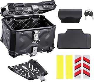 VEVOR Motorcycle Top Case 45L, Universal Aluminum Alloy Motorbike Tail Box with Leather Lining, 45L Waterproof Detachable Motorcycle Top Box with Lock & Back Cushion, Fit for 99% of Motorcycle Frames