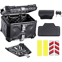 VEVOR Motorcycle Top Case 45L, Universal Aluminum Alloy Motorbike Tail Box with Leather Lining, 45L Waterproof Detachable Motorcycle Top Box with Lock &amp; Back Cushion, Fit for 99% of Motorcycle Frames
