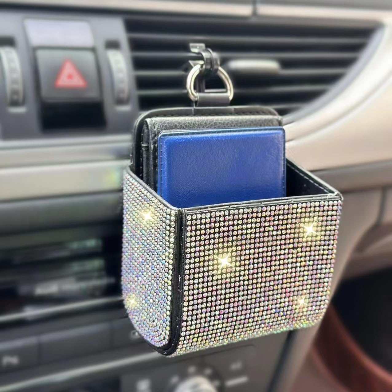 Car Storage Box,Crystal Car Air Vent Organizer Car Storage Bag Phone Case Holder Pocket,Air Outlet Pockets Vent Clip Organizer Pouch,Bling Car Accessory,Multicolor