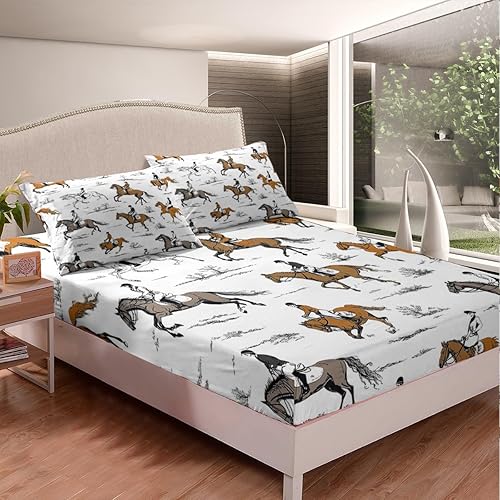 Miniatura 3 de Erosebridal Juego de sábanas de caballo de carreras, juego completo de ropa de cama deportiva ecuestre para niños, adolescentes, hombres,