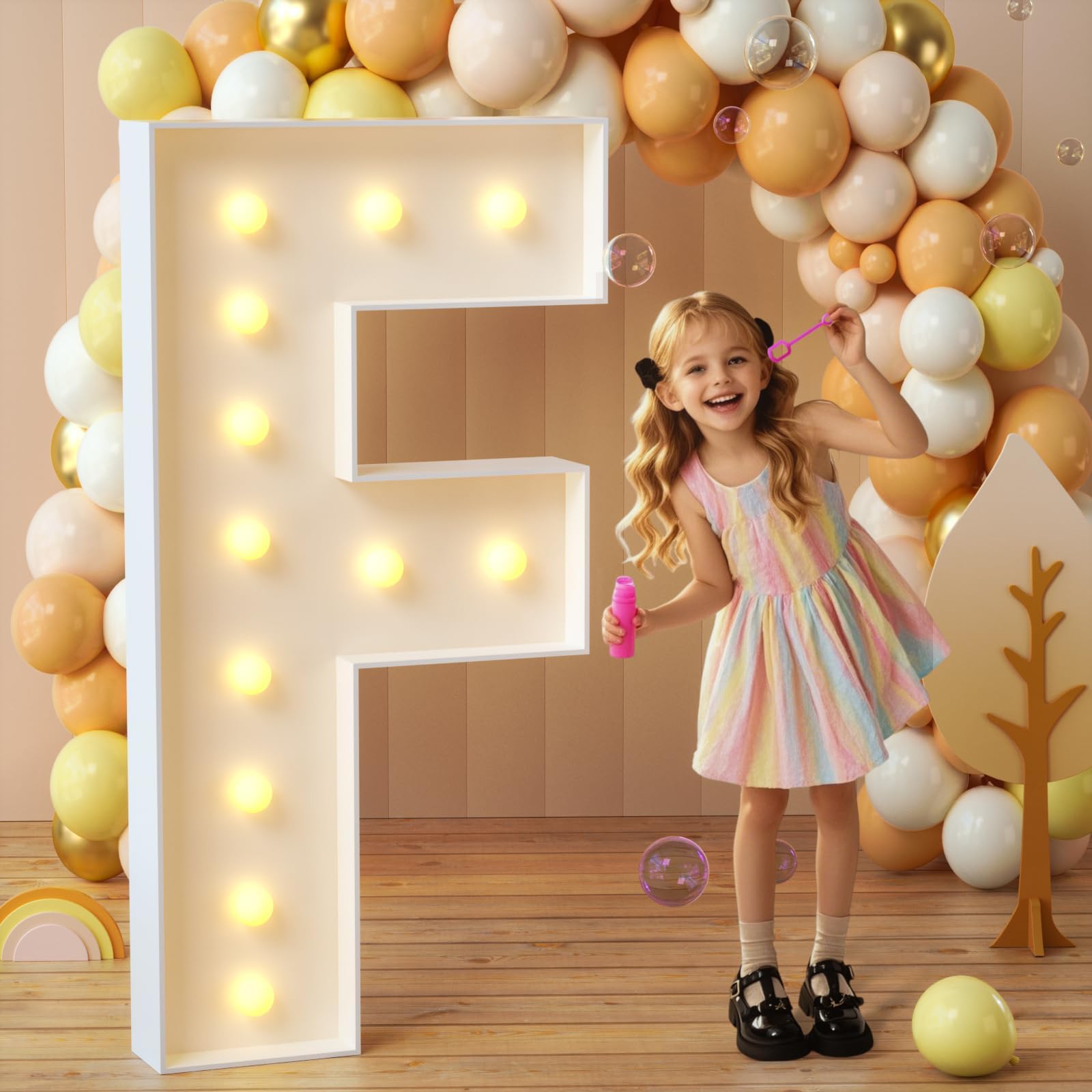 imprsv Letras iluminadas de marquesina de 4 pies, letras de mosaico para baby shower, compromiso, decoración de fiesta de graduación, letras grandes de marquesina para decoración de fiestas, letra F