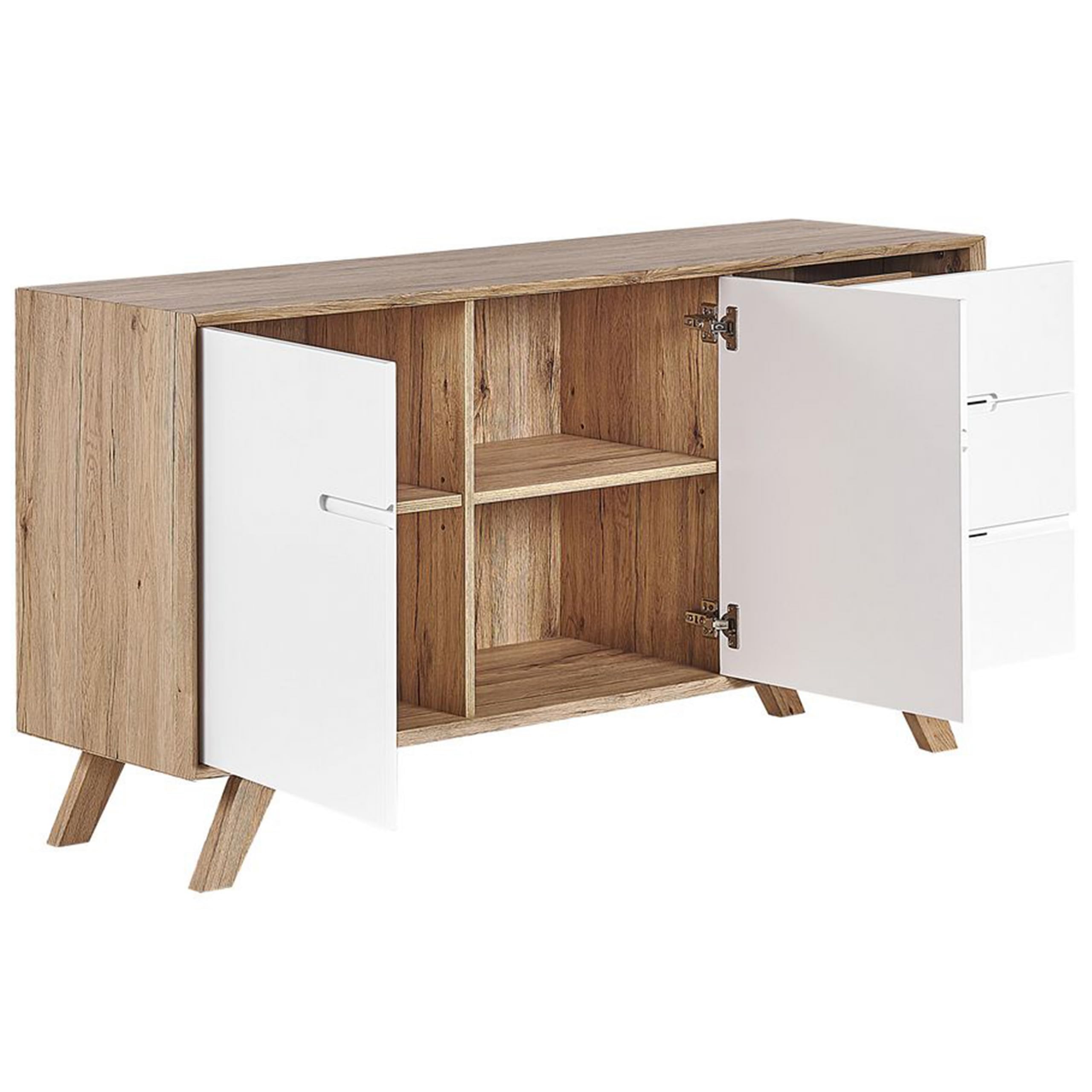 Commode Buffet Effet Bois avec Compartiments à Portes et 3 Tiroirs Meuble de Rangement Élégant pour Chambre ou Salon au Style Scandinave Beliani