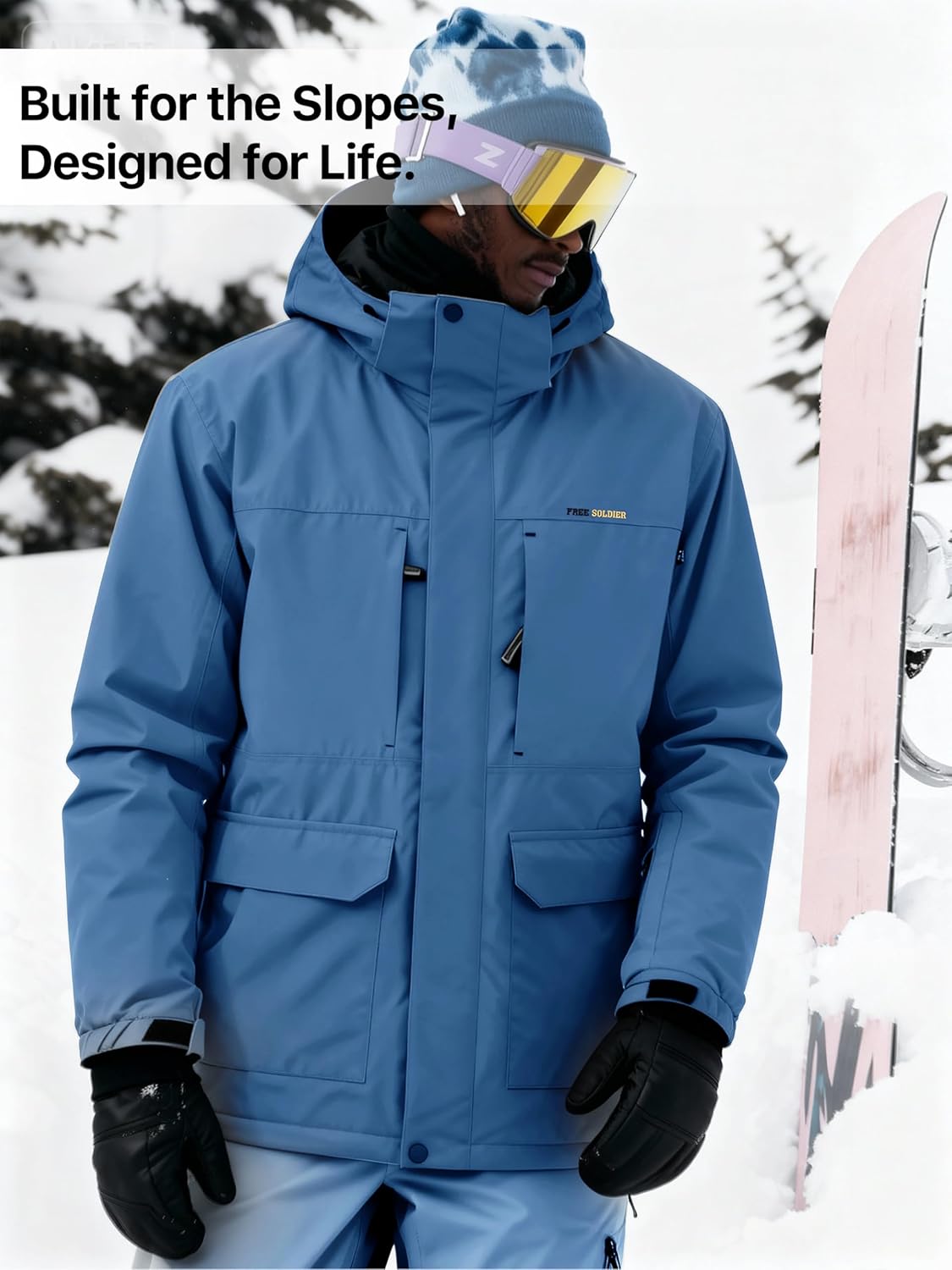 FREE SOLDIER Men's Waterproof Ski Jacket Fleece Lined Warm Winter Snow Coat with Hood Fully Taped Seams - Image 9