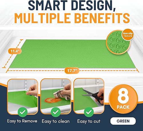 Miniatura 2 de Revestimientos para estantes de refrigerador (paquete de 8) de Lindas Essentials - Forro para estantes o cajones sin adhesivo, tapetes para