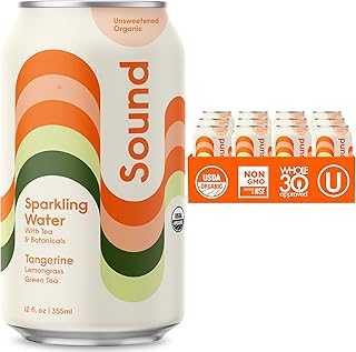 Sound Sparkling Water - Tangerine w/Lemongrass & Green Tea. Organic. Zero Calories. Zero Sugar. Non-GMO. Whole30. Clean Caffeinated Seltzer Water. 12 Fl oz (Pack of 12)