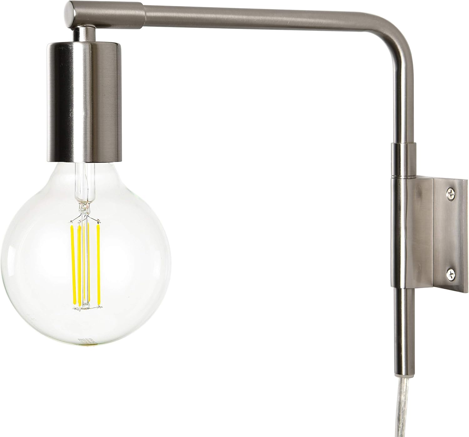 Linea di Liara Povani Set of 2 Wall Sconce Modern Nickel Plug in Wall Sconces Lighting Fixtures Bedroom Sconces Bedside Wall Mounted Lamp w/Plug in Cord with On/Off Switch Wall Lights Bulbs Included