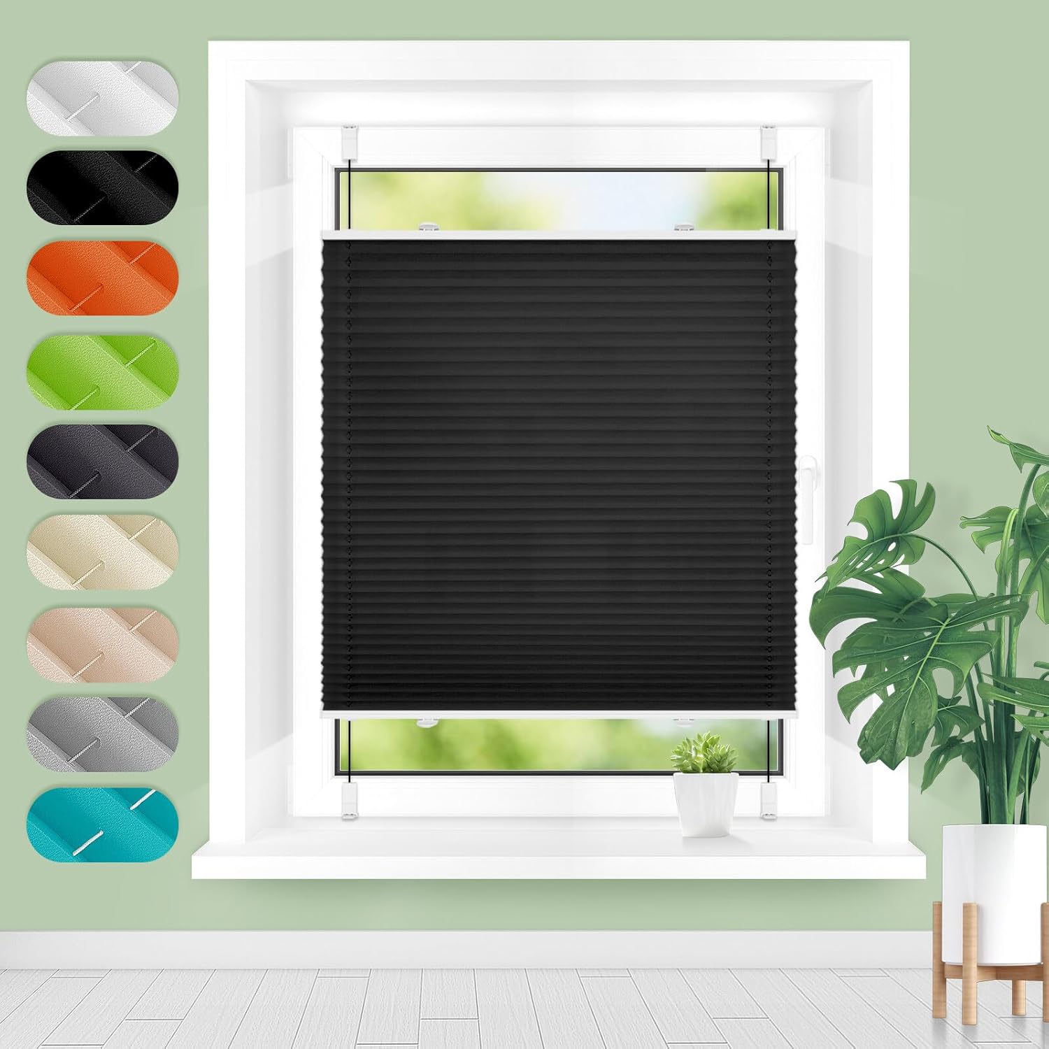 Pleated Blind, No Drilling Klemmfix Black 65 x 110 cm, Pleated Blinds