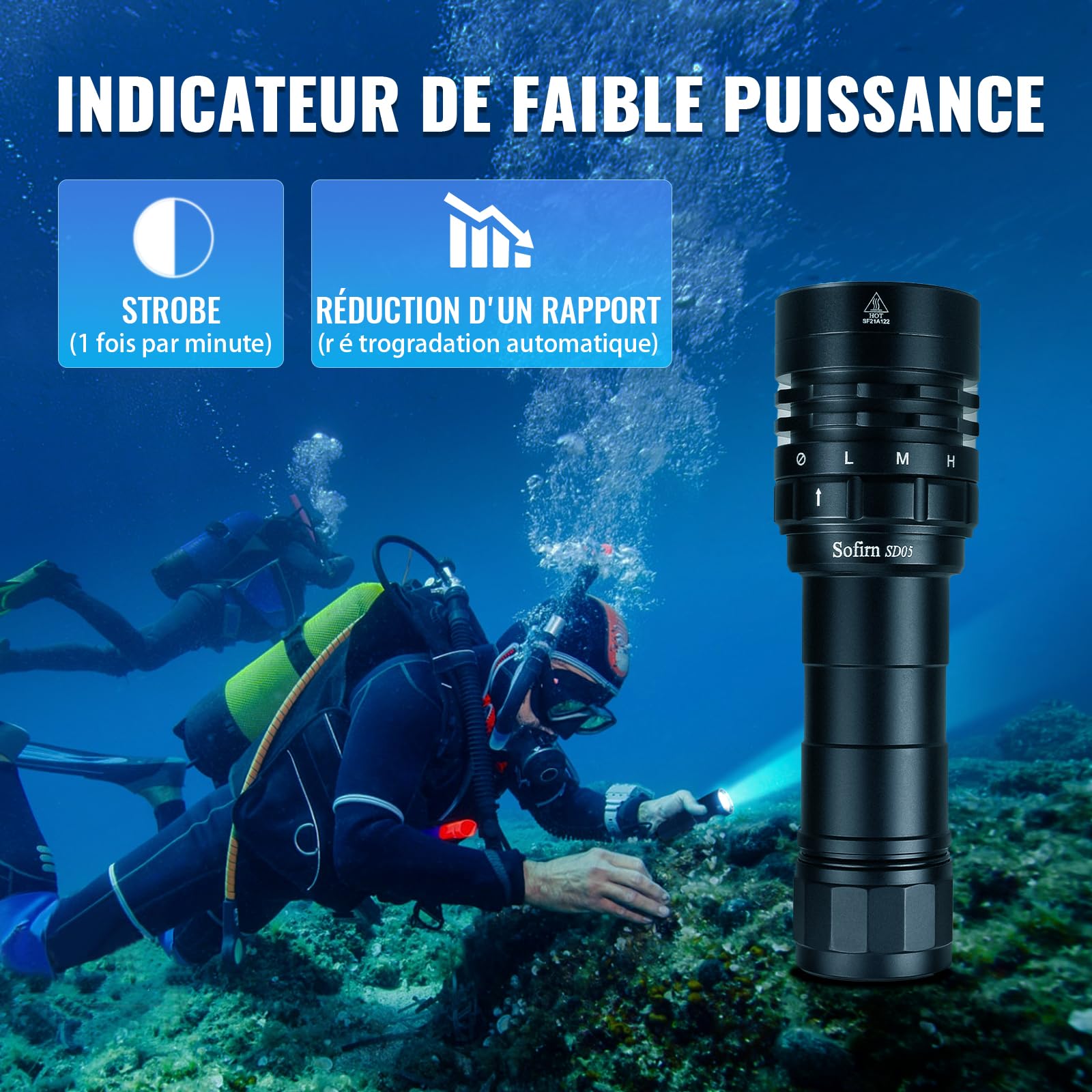 Sofirn SD05 Lampe De Plongée Super Lumineux 3000 Lumen Lampe De Poche De Plongée avec Anneau Magnétique Batterie Étanche Sécurité Sous L'eau 100m