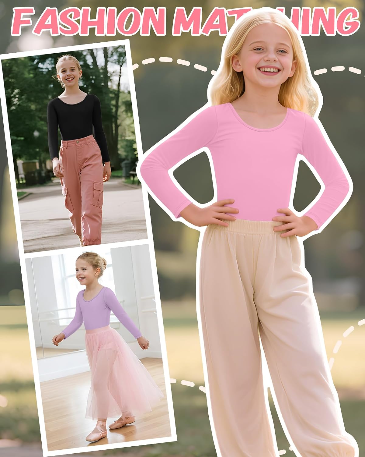 3 Pack Girls Long Sleeve Dance Leotard 2T-14Y