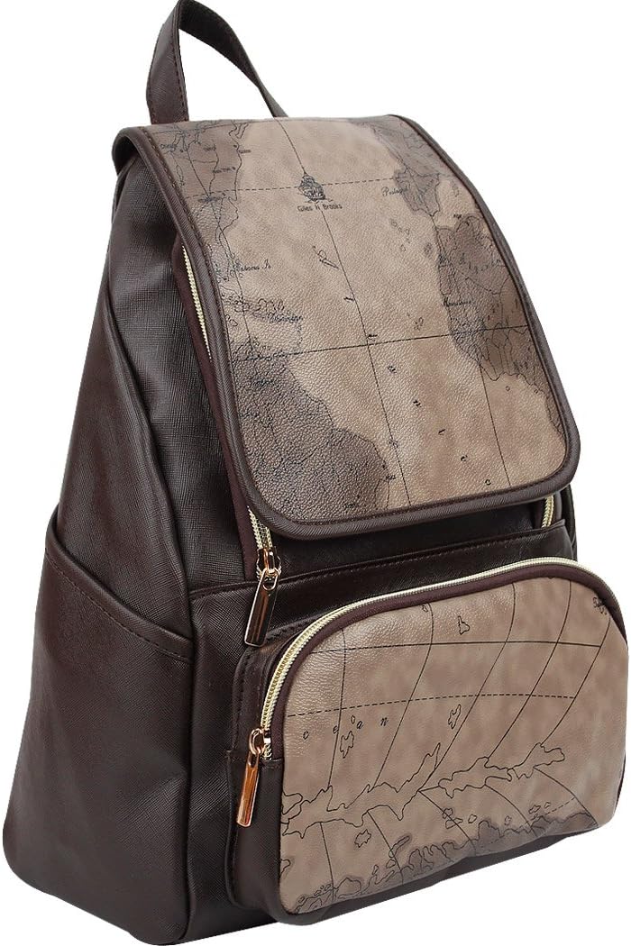 Copi Women's Modern Design World Map Print Fashion Backpacks map brown