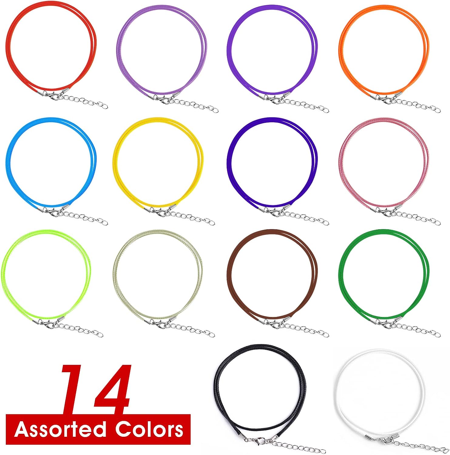Yolev 28Pcs Waxed Cotton Cord - Mix Color Necklace & Rope String with Lobster Claw Clasp - 18 Inches - Image 2